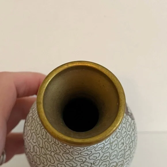 VINTAGE ASIAN CLOISONNE BRASS ENAMEL SMALL BUD VASE - Picture 5 of 9